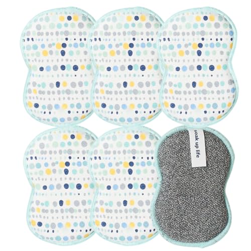 Sponge Set in Dot Blue, 6 Pack Super Absorbent Washable Reusable Cleaning Sponges Made from Recycled Materials, Durable Eco Friendly Kitchen Sponges - color: Dot Blue