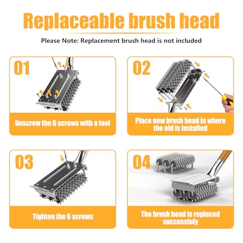 Replacement Brush Head for Bristle Free Grill Brush Compatible with HOUSE AGAIN Grill Cleaner,304 Stainless Steel Mesh+Safe Silicone Sponge Spinning Design Full-Angle Clean,Sturdy/Heat Resistant-3pcs - style: Replacement Head for Natural Wood