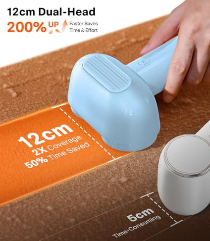 TORRAS Dual-Head Fabric Shaver, Longest Durability & 50ml Large Capacity Rechargeable Lint Removers to Remove Pills, 6-Leaf Blades Defuzzer, Electric Shaver for Clothes Couch Furniture, Blue - color: Light Blue