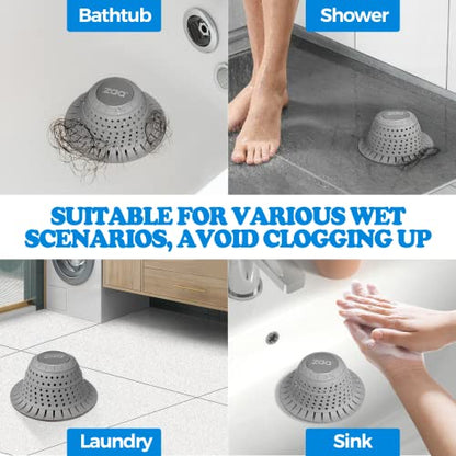 zaa Shower Drain Hair Catcher, 2 Pack Silicone Collapsible Bathtub Drain Cover Dog Hair Catcher & Protector for Pop-Up & Regular Drains of Shower, Bathtub, Tub, Bathroom, Diameter 4.5" - color: Gray