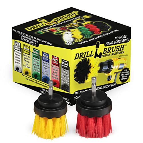 Cleaning Supplies - Drill Brush - Grout Cleaner - 2-inch Long Bristle Spin Brush Set - Bird Bath - Gnome - Scrubber - Bathroom Accessories - Shower Curtain - Bath Mat - Shower Cleaner - Rust - Calcium - color: Red / Yellow