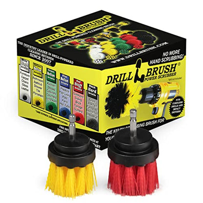 Cleaning Supplies - Drill Brush - Grout Cleaner - 2-inch Long Bristle Spin Brush Set - Bird Bath - Gnome - Scrubber - Bathroom Accessories - Shower Curtain - Bath Mat - Shower Cleaner - Rust - Calcium - color: Red / Yellow