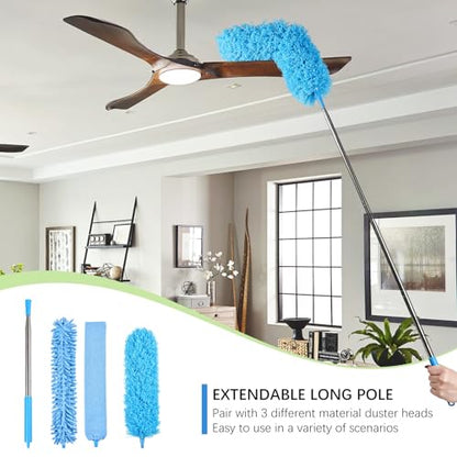 4PCS Microfiber Duster Kit, 3 in 1 Microfiber Dusters Retractable Gap Dust Cleaner and Chenille Duster with 83 inches Extra Long Extension Pole for Cleaning Ceiling Fan, High Ceiling - size: 30-98inch-4pcs