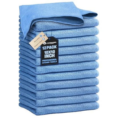 Kitchen Dish Cloths, 12 Pack, 10 x 10 Inches, Super Absorbent Microfiber Dish Towels, Soft Fast Drying Reusable Dish Rags for Washing Dishes, Countertops and Sink, Light Blue - color: Light Blue