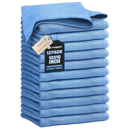 Kitchen Dish Cloths, 12 Pack, 10 x 10 Inches, Super Absorbent Microfiber Dish Towels, Soft Fast Drying Reusable Dish Rags for Washing Dishes, Countertops and Sink, Light Blue - color: Light Blue