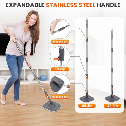 Chabatree Mop and Bucket Set，Spin Mop and Bucket Set with Separate Dirty and Clean Water，6 Replaceable Mop Pads，Deep-Cleaning Mops for Floors, Versatile Mops for Walls - size: Mop Set with 6 Pads