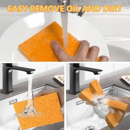 Cellulose Sponges, Large Size 4" x 6" x 1" - Heavy Duty Scrub Kitchen Sponge, Clean Tough Messes Without Scratching Kitchen Cleaning Pads, Pop Up Eco DIY (6 Pack), Yellow - color: Yellow