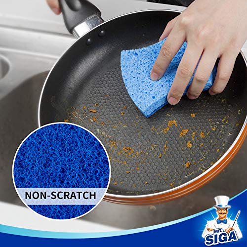 MR.SIGA Non-Scratch Cellulose Scrub Sponge, Dual-Sided Dishwashing Sponge for Kitchen, 12 Pack - color: Royal Blue, Light Blue