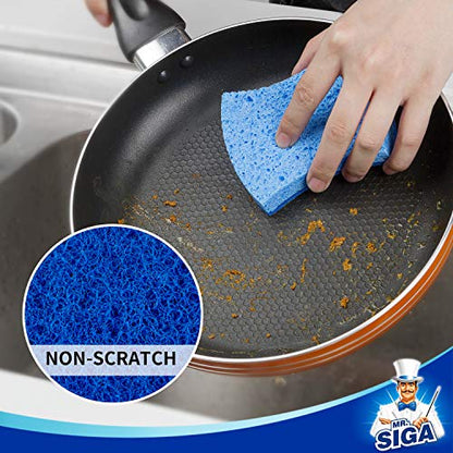 MR.SIGA Non-Scratch Cellulose Scrub Sponge, Dual-Sided Dishwashing Sponge for Kitchen, 12 Pack - color: Royal Blue, Light Blue