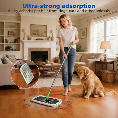 Masthome 16" Extra Large Microfiber Flat Mop for Floor Cleaning, 360° Rotating Dust Mop with 5 Washable Pads & 1 Cleaning Scraper, Wet Dry Mop for Hardwood Laminate Tile Ceramic - color: Green Extra Large