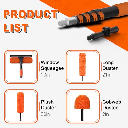 SISUPASSIE 20FT Reach High Ceiling Duster Kit, Window Cleaning kit with 3-12FT Extension Pole, Fan Duster for Ceiling Fan Blades, Microfiber Feather Duster, Rotatable Window Squeegee and Cobweb Duster - size: 12FT