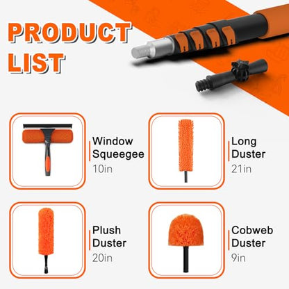 SISUPASSIE 20FT Reach High Ceiling Duster Kit, Window Cleaning kit with 3-12FT Extension Pole, Fan Duster for Ceiling Fan Blades, Microfiber Feather Duster, Rotatable Window Squeegee and Cobweb Duster - size: 12FT