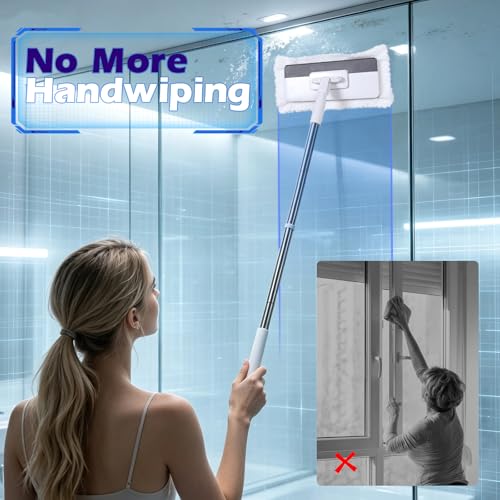 Masthome Clamp Mop Compatible with Swiffer Wet Jet Mops, 50" Stainless Steel Handle Mini Mop for Hardwood, Tile, Laminate, Marble, Wall, Window, Multi-Surface Floor Cleaning - color: White-large-mini Lazy Mop
