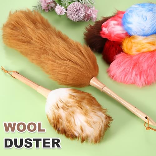 uxcell Wool Duster, 20.5" Natural Feather Cleaner Household Cleaning Duster with Solid Wooden Handle for Cleaning Fans Window Blinds Shelves Furniture, White Coffee - color: White Coffee, size: 20.5"