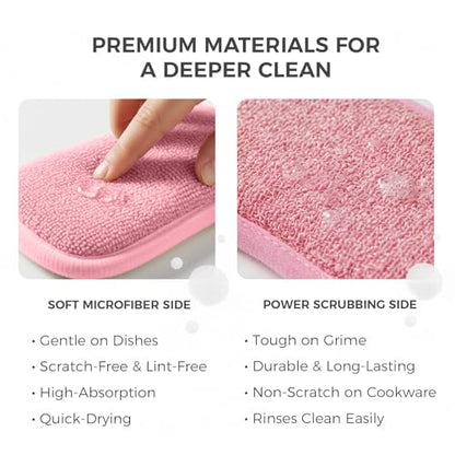 Dual Sided Kitchen Sponges and Scrubbers 10-Pack, Microfiber Non-Scratch Scouring Pads for Dishes, Pots, Pans, Stainless Steel, Glass Cooktops & Countertops