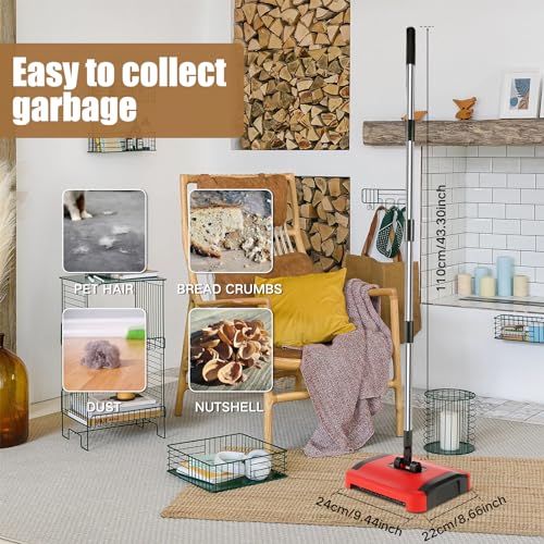 BS Carpet Floor Sweeper with Horsehair Manual Carpet Sweeper Cleaner Non-Electric Carpet Broom Sweeper Efficient Hand Push Carpet Sweeper Rug Roller Brush Push for Cleaning Pet Hair Loose Debris Lint
