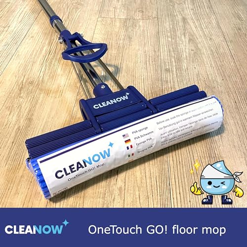 OneTouch GO! Floor Cleaner, Wring Mop, Cleaning Tool with Wringing Function - Sponge mop for Cleaning Floors- with PVA Sponge and Stainless Steel mop Handle