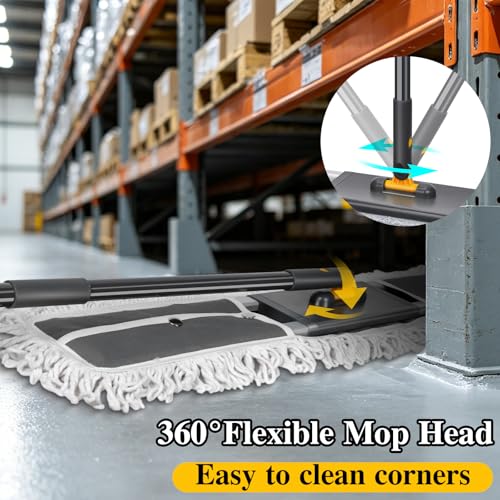 MASTERTOP Commercial Mop, 36'' Large Dust Mop,Heavy Duty Industrial Push Mops with 3 Reusable Microfibre Pads & 62'' Adjustable Handle for Home,Hotel,Mall,Warehouse - color: Grey(36"*5.1")