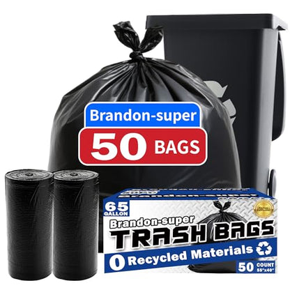 (50 count)65 Gallon Trash Bags,Large Commercial Can Liner,Disposable Black Garbage Bags For Household,Commercial,Lawn and Leaf