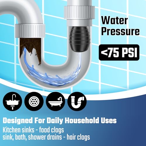 DURATECH Drain Bladder, Medium Drain Cleaning Bladder, Fits 1-1/2" to 3" Drain Pipes, Unclogs Stubborn Blockages in Kitchen Sinks, bathtubs, Showers, and Main drains - style: Medium
