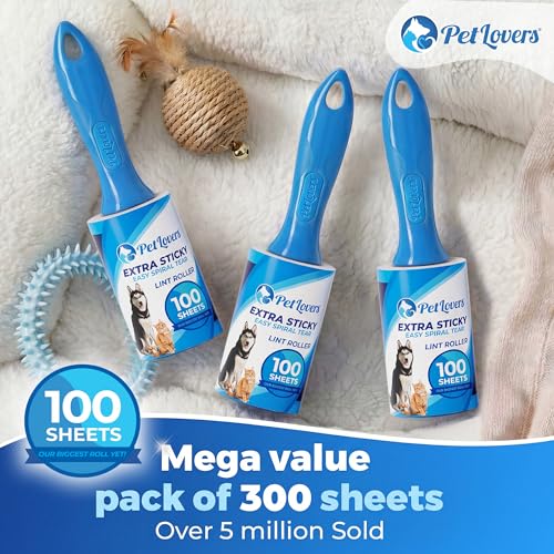 PetLovers Extra Sticky Lint Roller Value Set 300 Sheets for Pet Hair Removal, Dog and Cat Lint Remover 3 Pack - size: 3 Pack