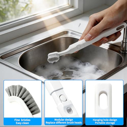 Small Scrub Brush, Hard Bristle Crevice Cleaning Brush Set with 6Pcs Brush Heads & 2Pcs Handles, Multifunctional Grout Scrubber Tools for Kitchen, Bathroom, Sink, Corner, Mug and Blender - style: 8-Pieces Kit