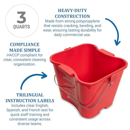 San Jamar Kleen-Pail Pro Sanitizer Pail Cleaning Bucket with Bail Handle for Cleaning, Kitchens, Restaurants, And Janitorial Use, Plastic, 3 Quarts, Red - size: 3 Quarts