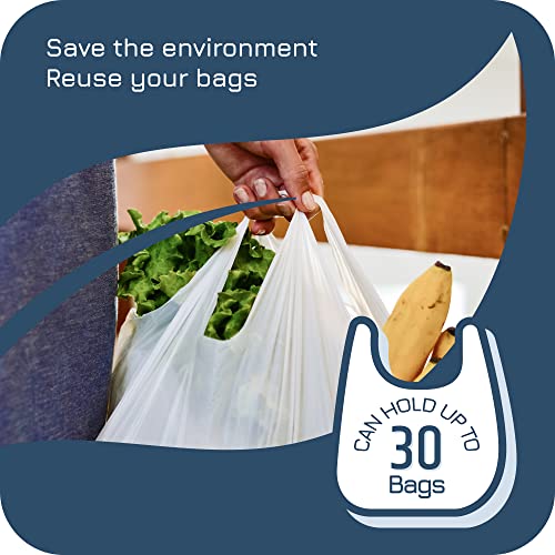 Manterio Plastic Bag Holder | Durable Plastic Wall Mount Kitchen Grocery Bag Storage Organizer | Smudge Proof, Fingerprint Resistant | Blue - color: Blue