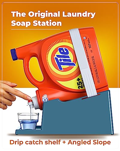 Liquid Laundry Detergent Holder Stand with Drip Tray - 1 Pack - Slate Grey | Easy Pouring, Rubber Feet, Secure Strap, Angled Stand, Fabric Softener Dispenser for Laundry Room Organization & Storage - color: Slate Grey
