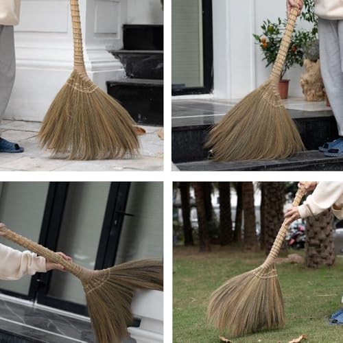 Outdoor Broom for Floor Cleaning, 43.3'' Length Heavy-Duty Natural Grass Broom for Sweeping Concrete Courtyard Garage Patio Indoor Home Kitchen Office Lobby - style: Style Traditional