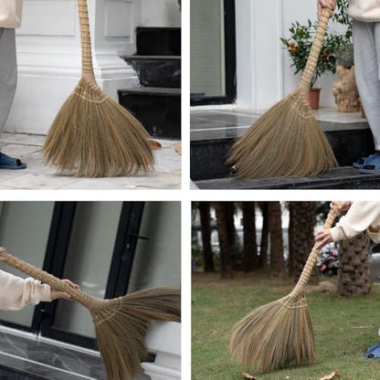 Outdoor Broom for Floor Cleaning, 43.3'' Length Heavy-Duty Natural Grass Broom for Sweeping Concrete Courtyard Garage Patio Indoor Home Kitchen Office Lobby - style: Style Traditional
