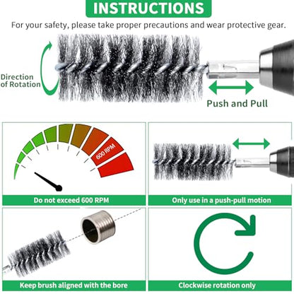 Wayona 20PCS Hand-Twisted Stainless Steel Bore Brush Set & Deep Reaching Wire Brush, 1/4" Hex Shank Drill Attachment for Rust Removal and Cleaning (8,10,13,15,17,19,22,25,28,30mm, Each Size 2Pcs)