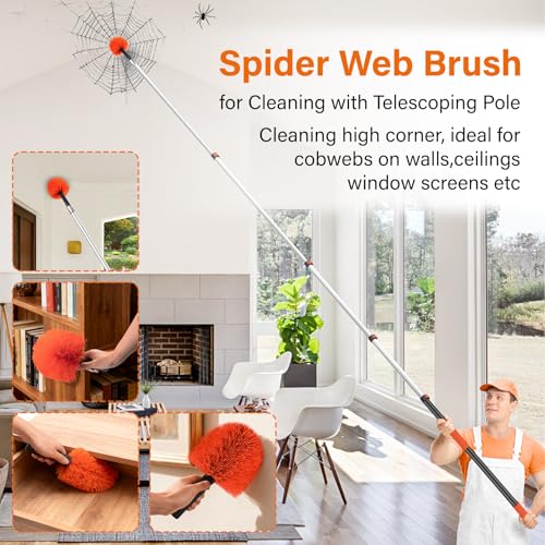 Feather Dusters,Cobweb Duster with 5-20FT Extension Pole | Spider Web for Outdoor & Indoor Web Cleaning | Soft Bristle | Lightweight Extendable Handle | 3/4" Standard Acme Threaded Fits Cleaner Tool - size: 20 FT(Reach 26FT)