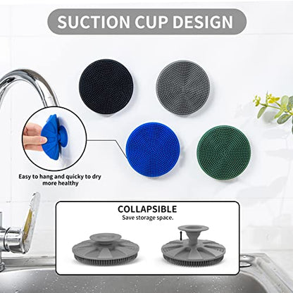 Silicone Sponge, BEAUTAIL Non-Scratch Scrub Sponges for Washing Dishes, Kitchen Fruit Vegetable Cleaning Brush, Long Lasting and Reusable Dishwashing Scrubber, Suction Up Hang Designed, 1 Pack, Gray - color: 1pcs Gray