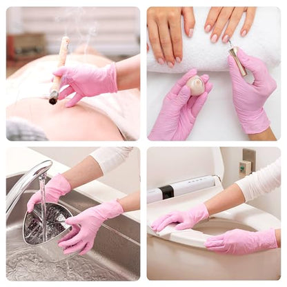 SwiftGrip Pink Nitrile Gloves, 3-mil, Industrial Gloves Disposable Latex Free, for Cleaning & Esthetician, Rubber Powder-Free, 100-ct Box (Large) - size: Large