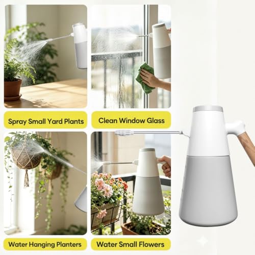 1.4L Electric Spray misting Bottle，Water Sprayer in Lawn and Garden, Outdoor Plants，Cleaning，Weeding; 180° Adjustable Long Nozzle; 2 Spray Modes; Battery Powered; Wood-Grain Handle