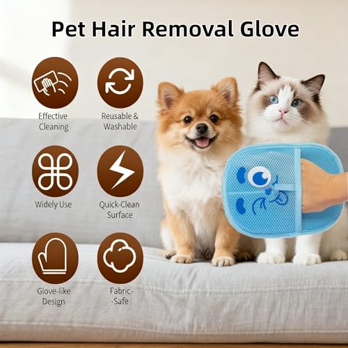 2026 Thickened Electrostatic Pet Hair Removal Gloves for Dogs & Cats，Reusable & Washable Cat Hair Removal Glove, Pet Hair Remover Tool for Furniture Clothing, Couch, Carpet, Car Seat, Bed - color: Blue