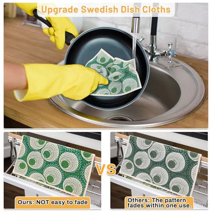 Lucomb 10 Pack Swedish Dishcloths for Kitchen, Reusable Cleaning Cloths Absorbent Non-Scratch Cellulose Sponge Cloths for Dishes Counters - color: Multi-plants