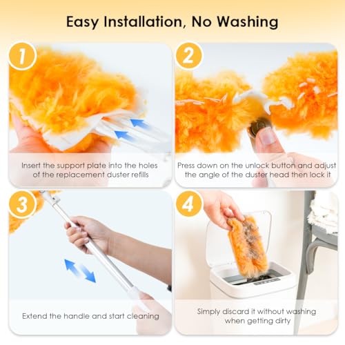 Extendable Duster Kit, 6 ft Telescoping Handle and 12 Disposable Microfiber Refills Pads, Dusters for Cleaning Ceiling Fan, Blind, Wall, Hard-to-Reach Areas
