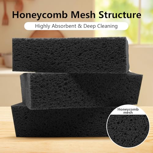 Cleaning and Washing Sponge, 3 Pack Large Extra Thick Heavy Duty Sponge Multi-Purpose for Kitchen Bathroom Bike Boat Car, Natural Cellulose Sponges 4" X 6" X 2" (Black) - color: A-black