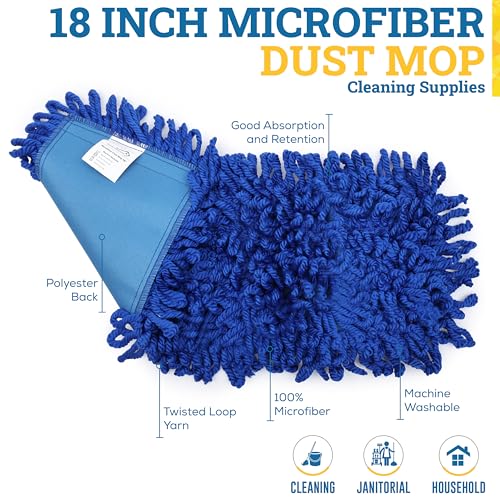 KLEEN HANDLER 6 Pack of 18 Inch Microfiber Dust Mop, Large Washable Commercial Mop Head Replacement, Sweeper, Janitorial Dust Mops, Blue - color: Blue - 18 Inch, size: 6 Pack