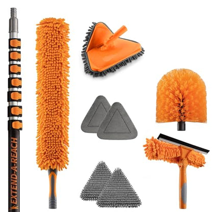 36 Foot High Reach Duster Kit with 5-30 ft Extension Pole // High Ceiling Dusting and Window Cleaning Kit with Telescopic Pole // Baseboard and Wall Washer Mop, Squeegee, Fan Blade & Cobweb Dusters - size: 30 Feet