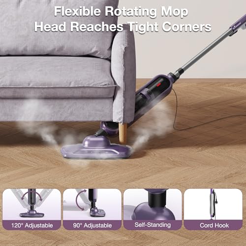 Maircle Steam Mop, 17oz Large Water Tank, Detachable for Hardwood Tile Grout, Furniture, Purple