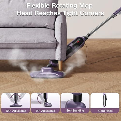Maircle Steam Mop, 17oz Large Water Tank, Detachable for Hardwood Tile Grout, Furniture, Purple