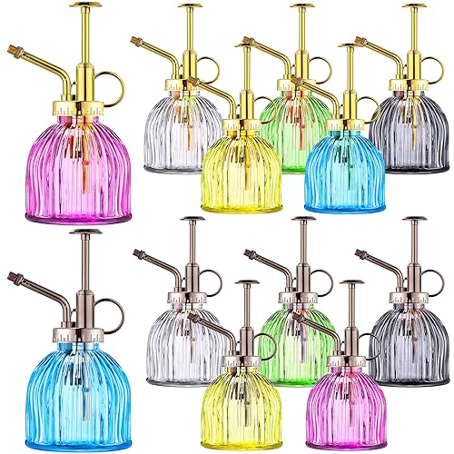 Maxdot 12 Pcs Plant Mister Glass Spray Bottle, 6.1" Tall Vintage Style Decorative Plant Atomizer Watering Can Pot with Plastic Top Pump Succulent Watering Bottle