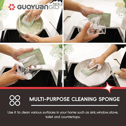 Bamboo Kitchen Sponges Heavy Duty Natural Cleaning Sponges Non-Scratch Dish Sponge for Dishes, Pots and Pans-Green,6 Pack - color: Green