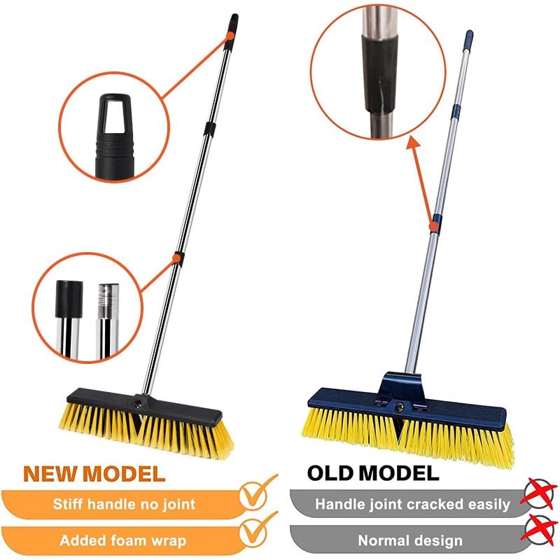 18 Inches Push Broom Outdoor Handle Stiff Bristles Heavy Duty Broom with 61 Long Handle for Cleaning Bathroom Kitchen Deck Driveway Garage Yard TilePatio Concrete Floor Cleaning