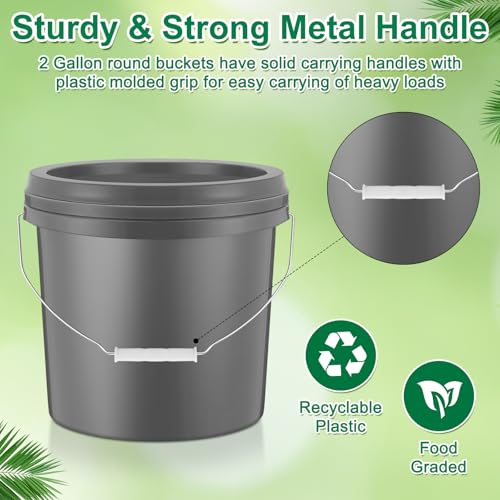 Tioncy 10 Pcs 2 Gallon Plastic Bucket with Lid Heavy Duty 2 Gallon Bucket Pail with Lid Handle for Storage Container Home Household Cleaning (Grey) - color: Gray