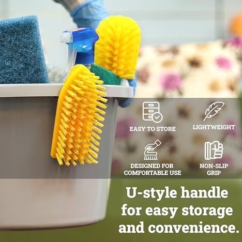 KLEEN HANDLER Iron Handle Scrub Brush for Household & Commercial Cleaning for Shower, Bathroom, Sink, Kitchen, Bathtub, Floor Scrubbing, 1 Pc - Yellow - style: Pack of 1
