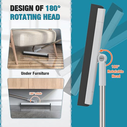 KOLLIEE Floor Squeegee 59" Adjustable Long Handle Professional with Hook Water Squeegee Foam Blade for Concrete Floor Tile Pet Hair Floor Wiper Grey - size: Grey Floor Squeegee